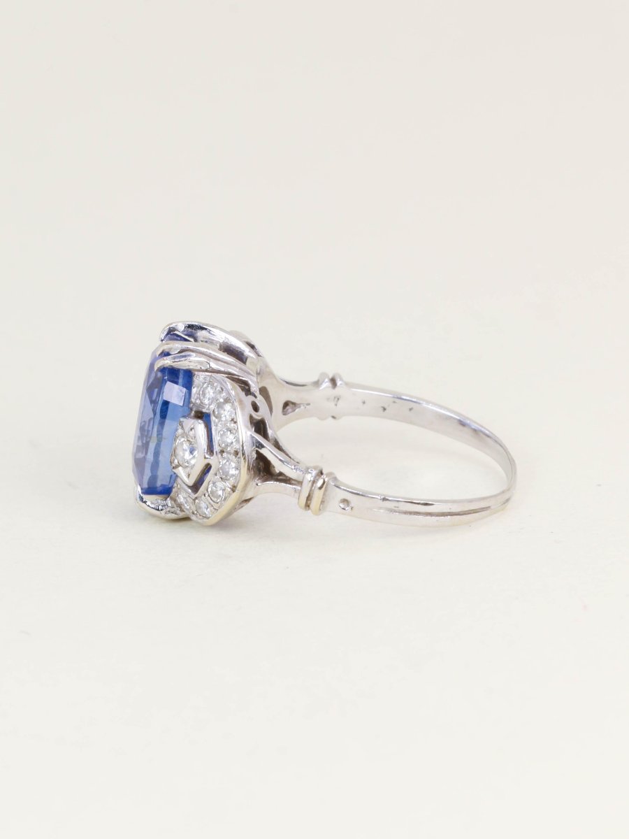Art Deco Unheated Ceylon Sapphire Ring 7.37 Carats-photo-1