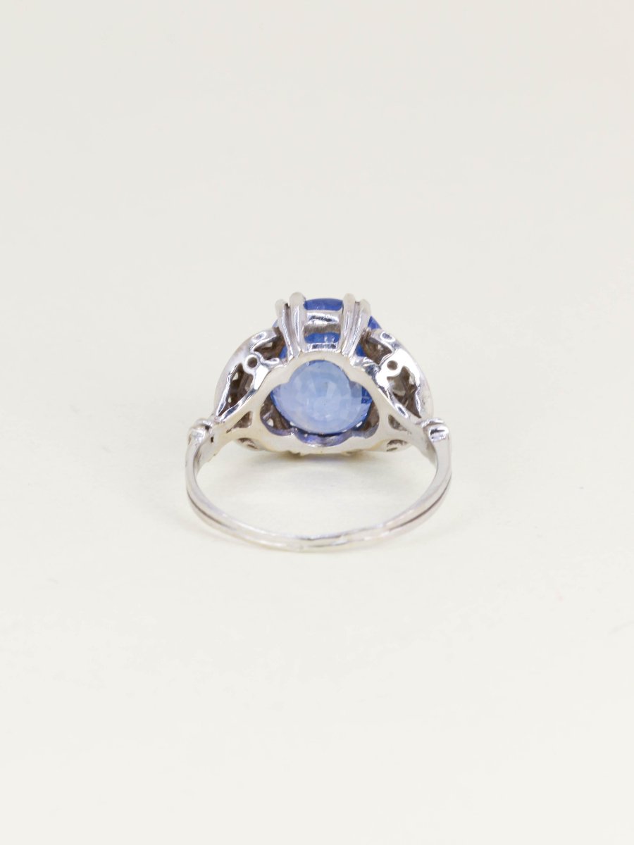 Art Deco Unheated Ceylon Sapphire Ring 7.37 Carats-photo-2