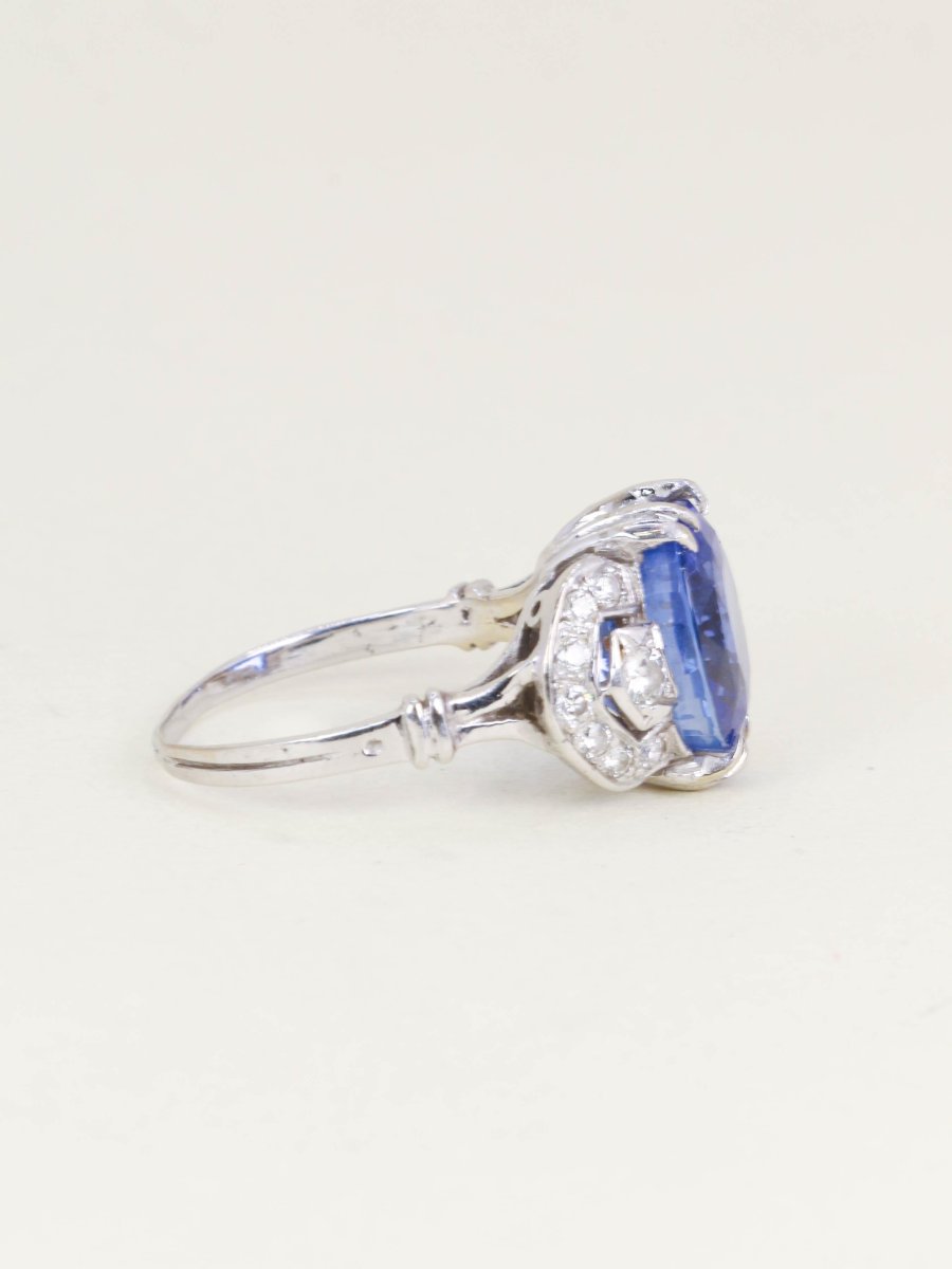 Art Deco Unheated Ceylon Sapphire Ring 7.37 Carats-photo-3