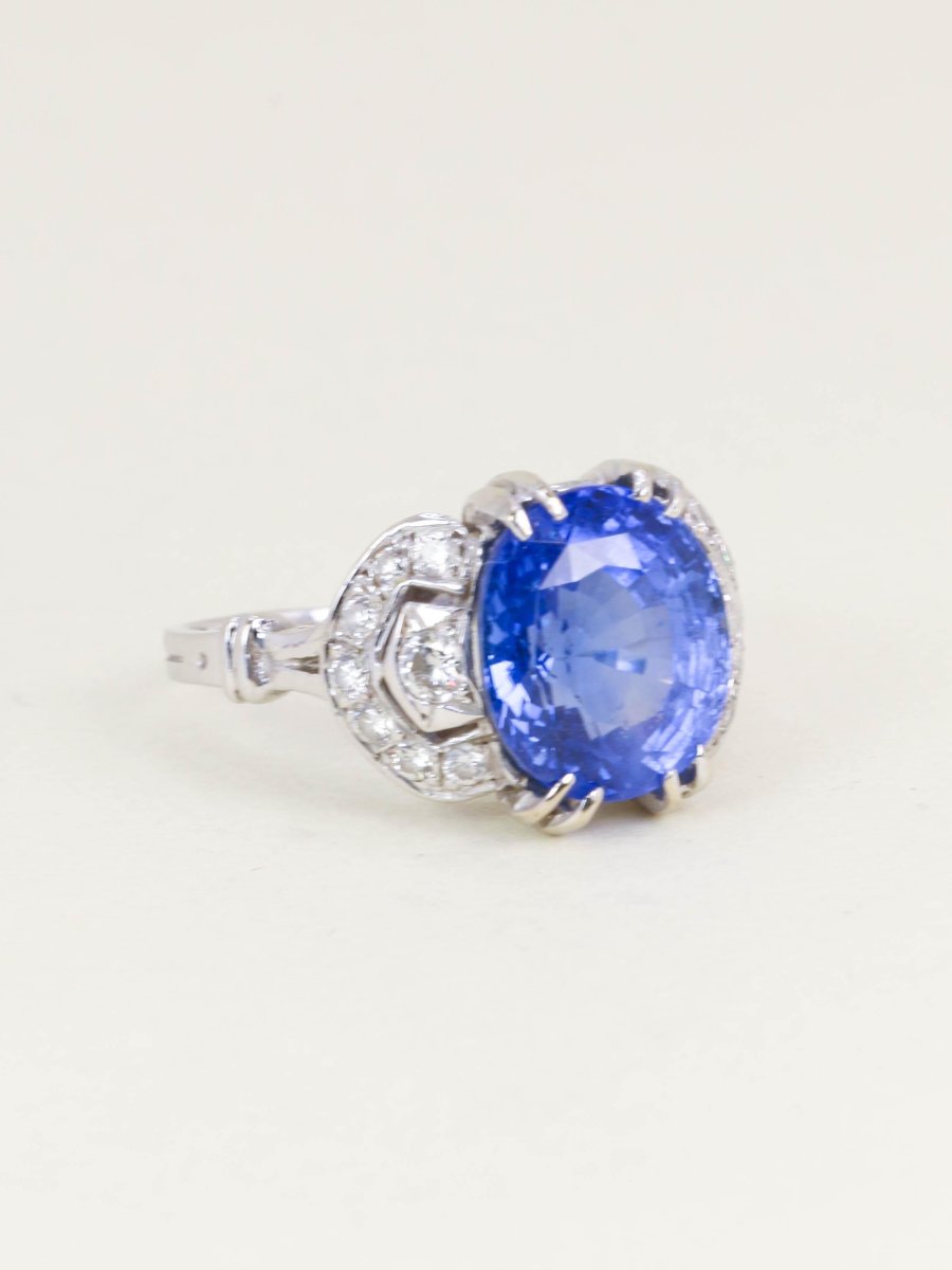 Art Deco Unheated Ceylon Sapphire Ring 7.37 Carats-photo-4