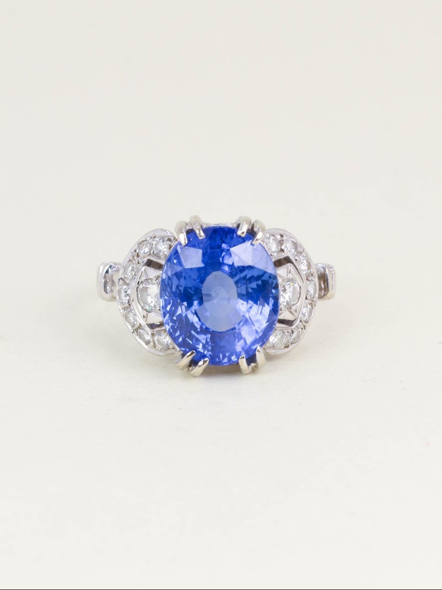Art Deco Unheated Ceylon Sapphire Ring 7.37 Carats-photo-5
