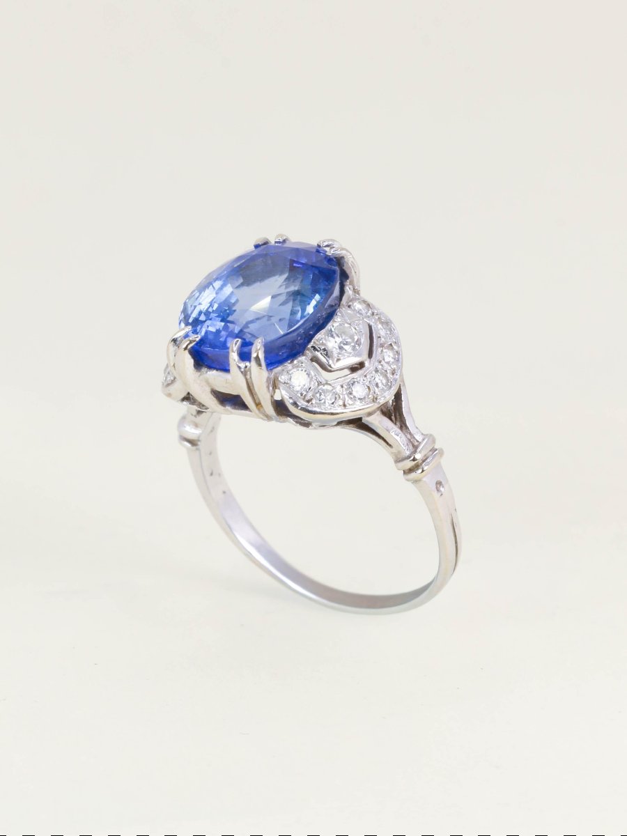 Art Deco Unheated Ceylon Sapphire Ring 7.37 Carats-photo-6