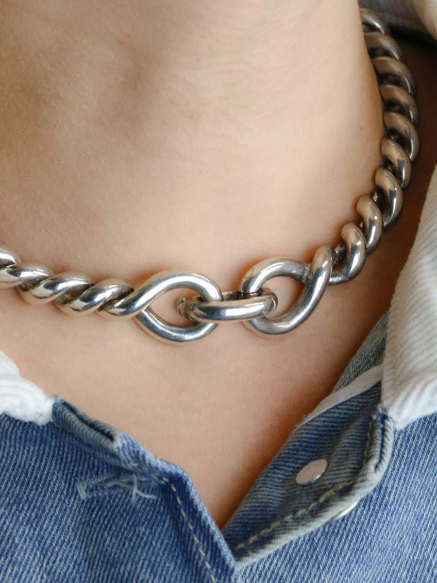 Hermes Vintage Twisted Silver Necklace-photo-2
