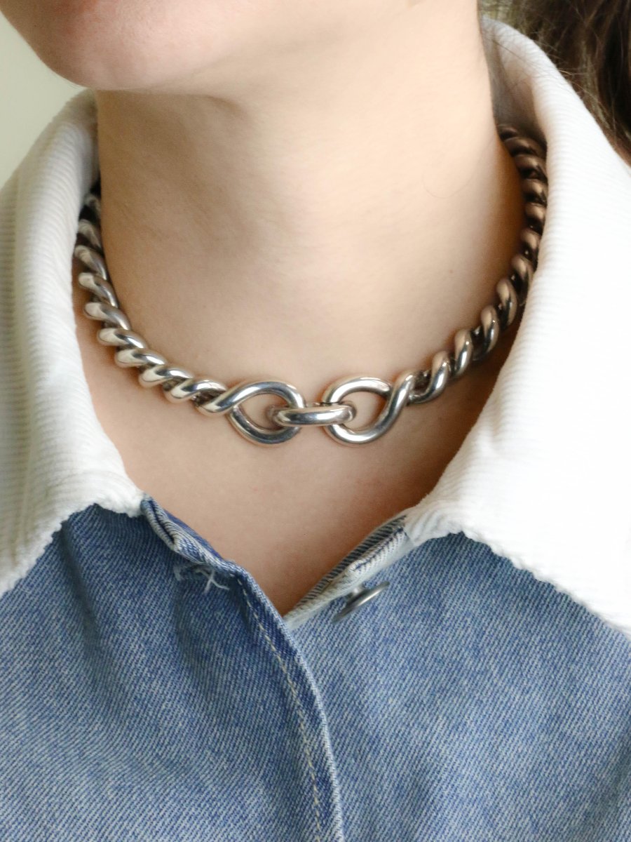 Hermes Vintage Twisted Silver Necklace-photo-5