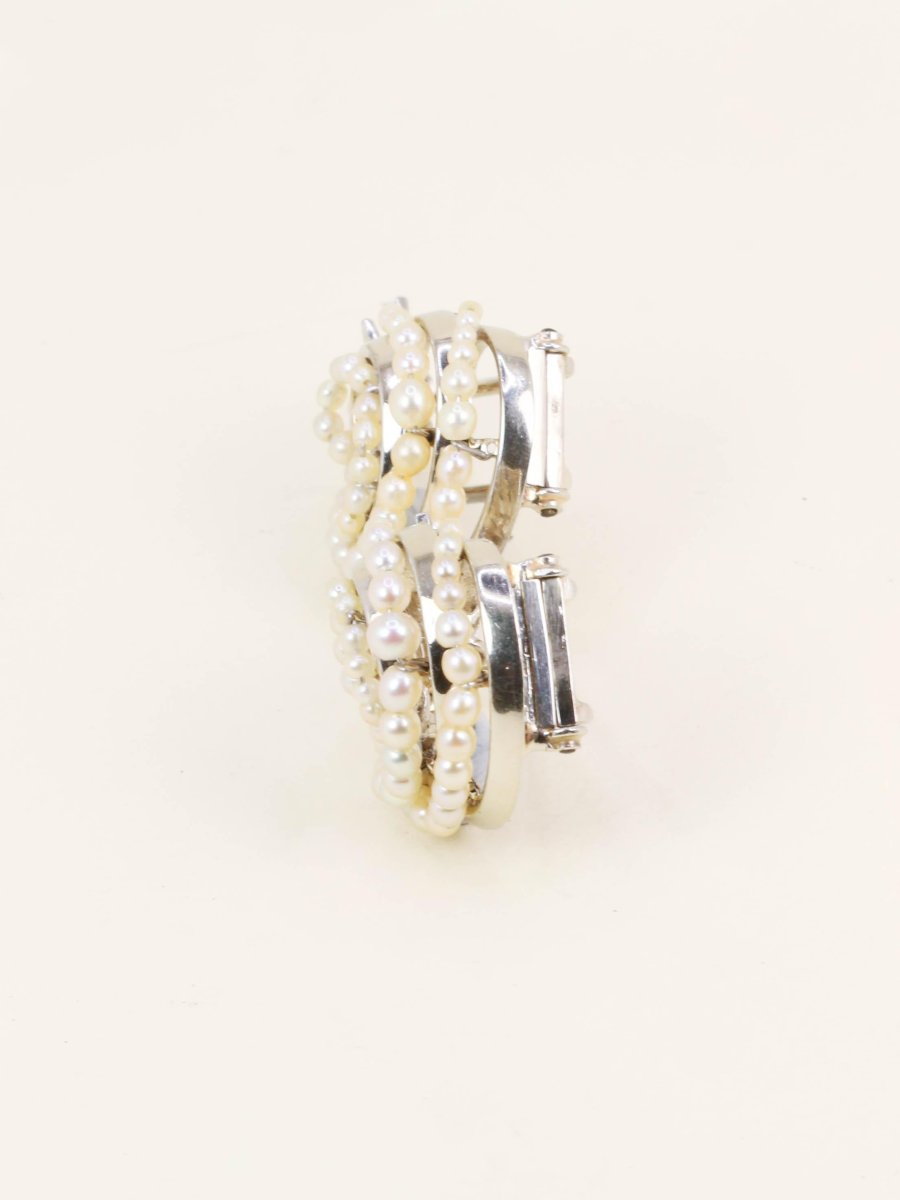 Double Shell Clips White Gold Fine Pearls-photo-4