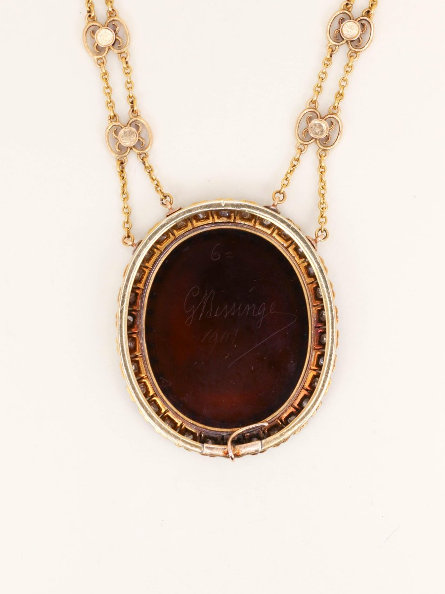 Georges Bissinger Yellow Gold Cameo Necklace Diamonds-photo-4