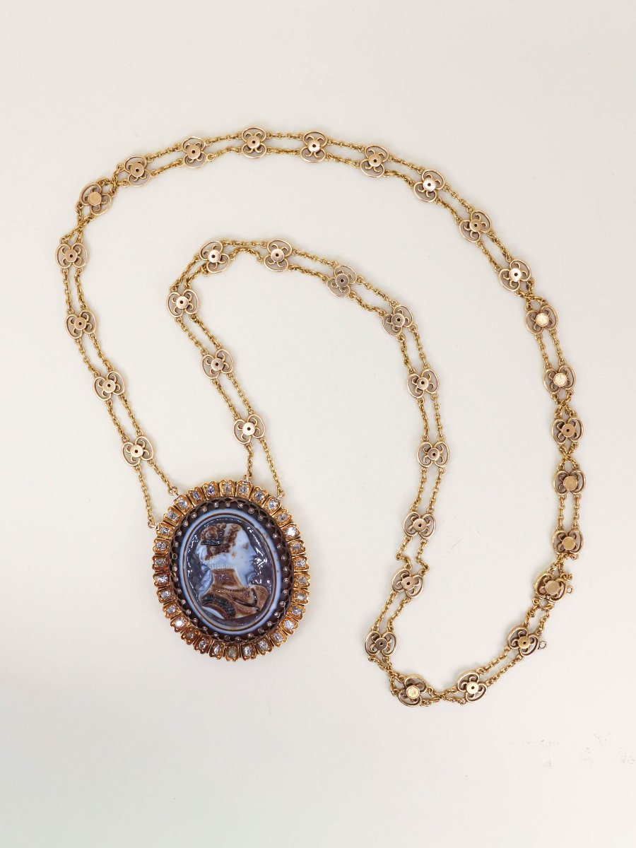 Georges Bissinger Yellow Gold Cameo Necklace Diamonds-photo-1