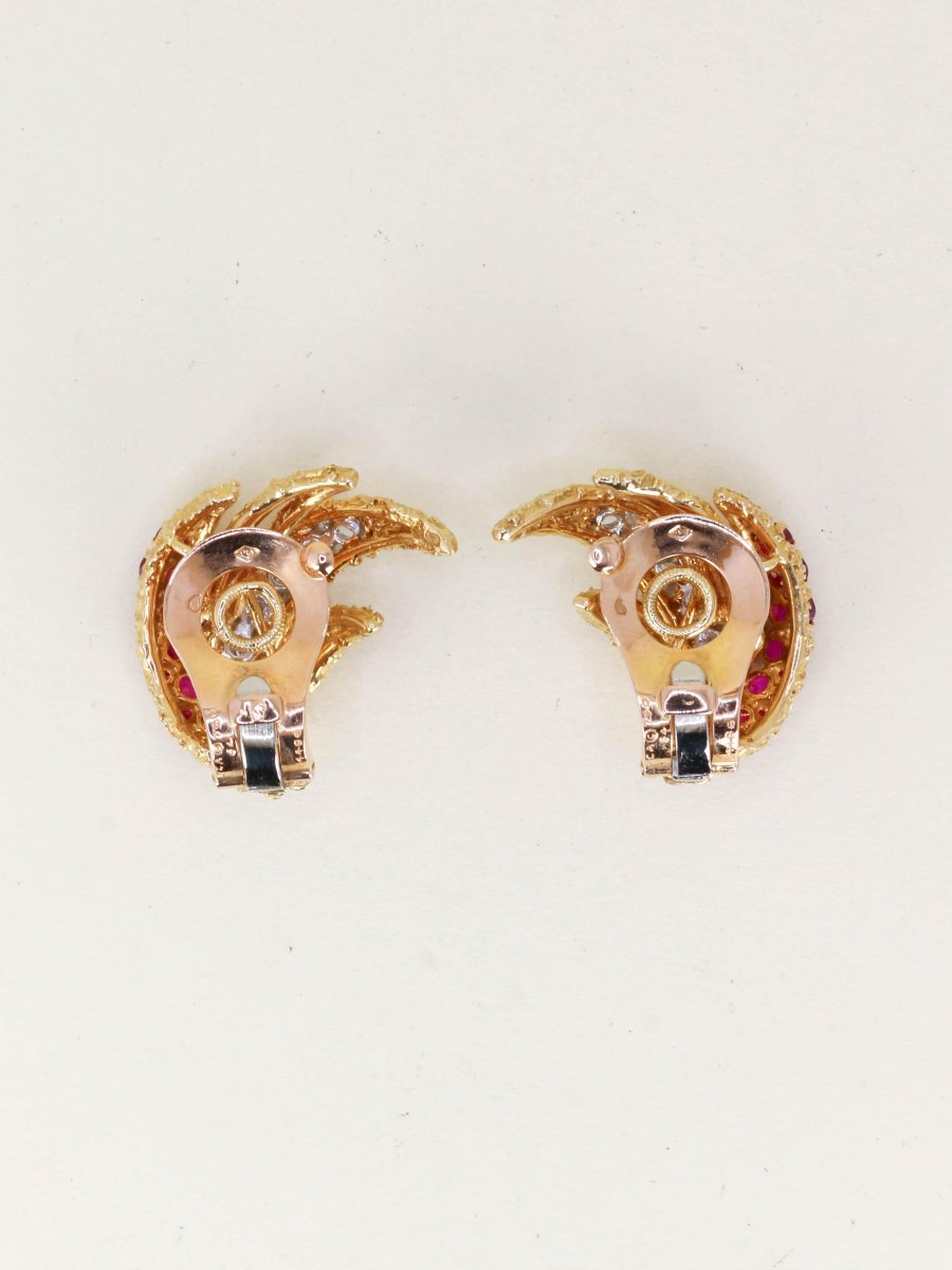 VAN CLEEF & ARPELS Boucles d'oreilles Feuilles or jaune rubis diamants-photo-1
