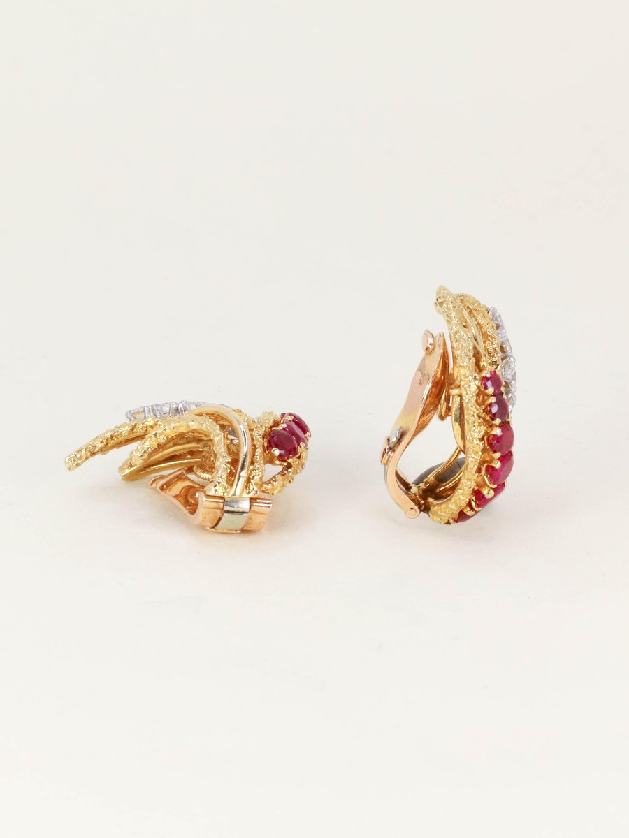 VAN CLEEF & ARPELS Boucles d'oreilles Feuilles or jaune rubis diamants-photo-2