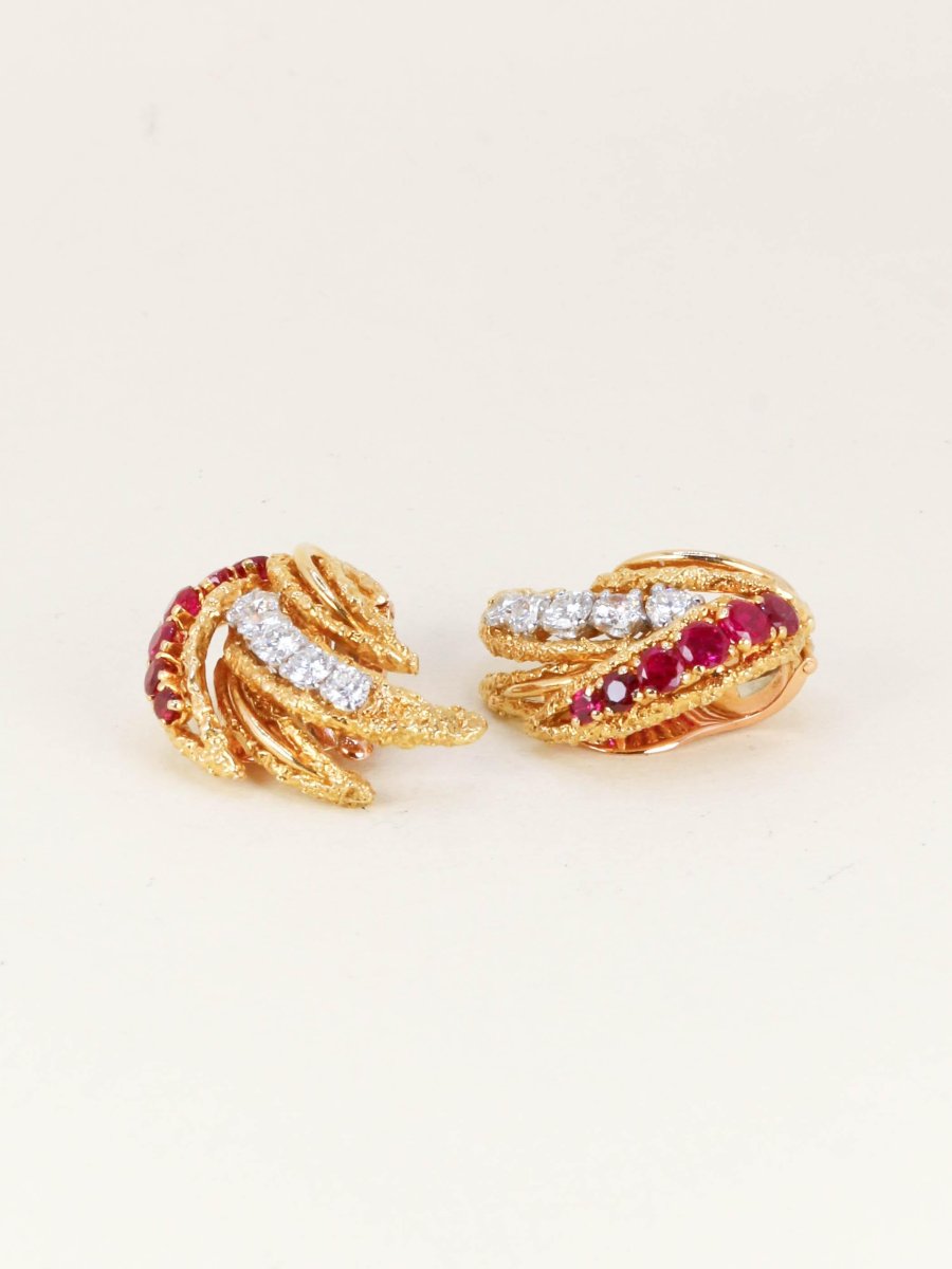 VAN CLEEF & ARPELS Boucles d'oreilles Feuilles or jaune rubis diamants-photo-5