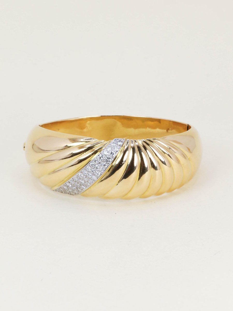 Bracelet jonc coquillage or jaune diamants années 1960-photo-3