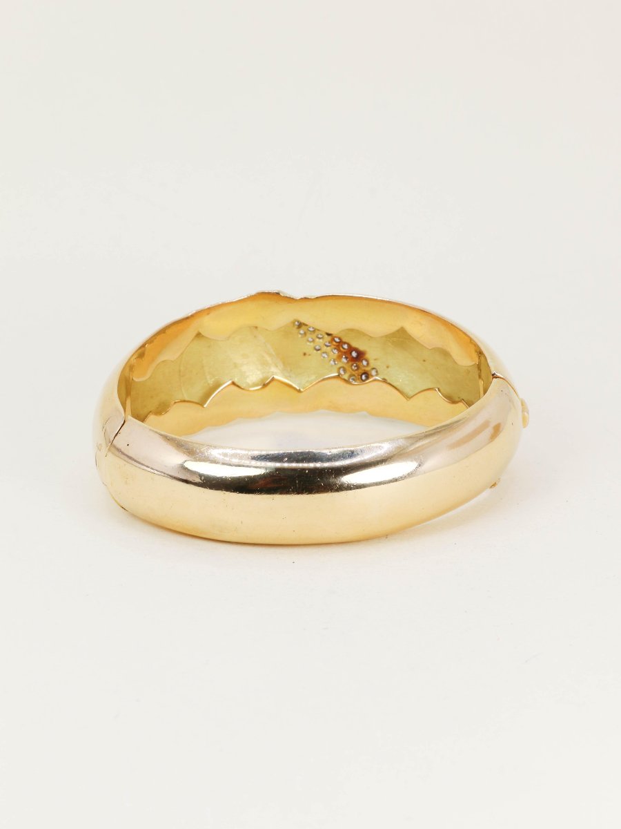Bracelet jonc coquillage or jaune diamants années 1960-photo-1