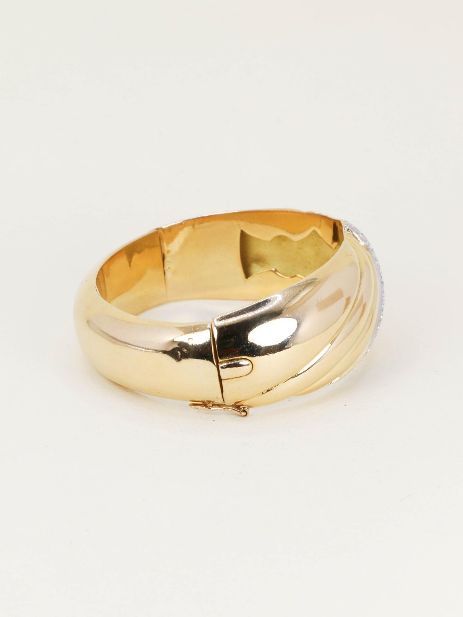 Bracelet jonc coquillage or jaune diamants années 1960-photo-2