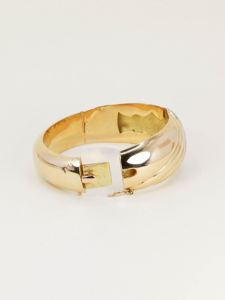 Bracelet jonc coquillage or jaune diamants années 1960-photo-3