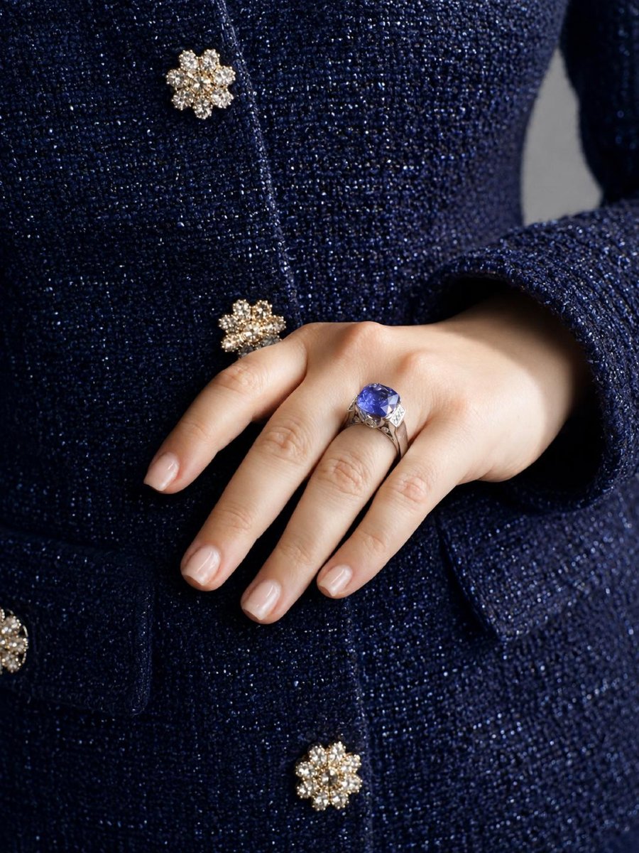 Bague cocktail Or blanc Saphir coussin Ceylan 10,81 carats-photo-2