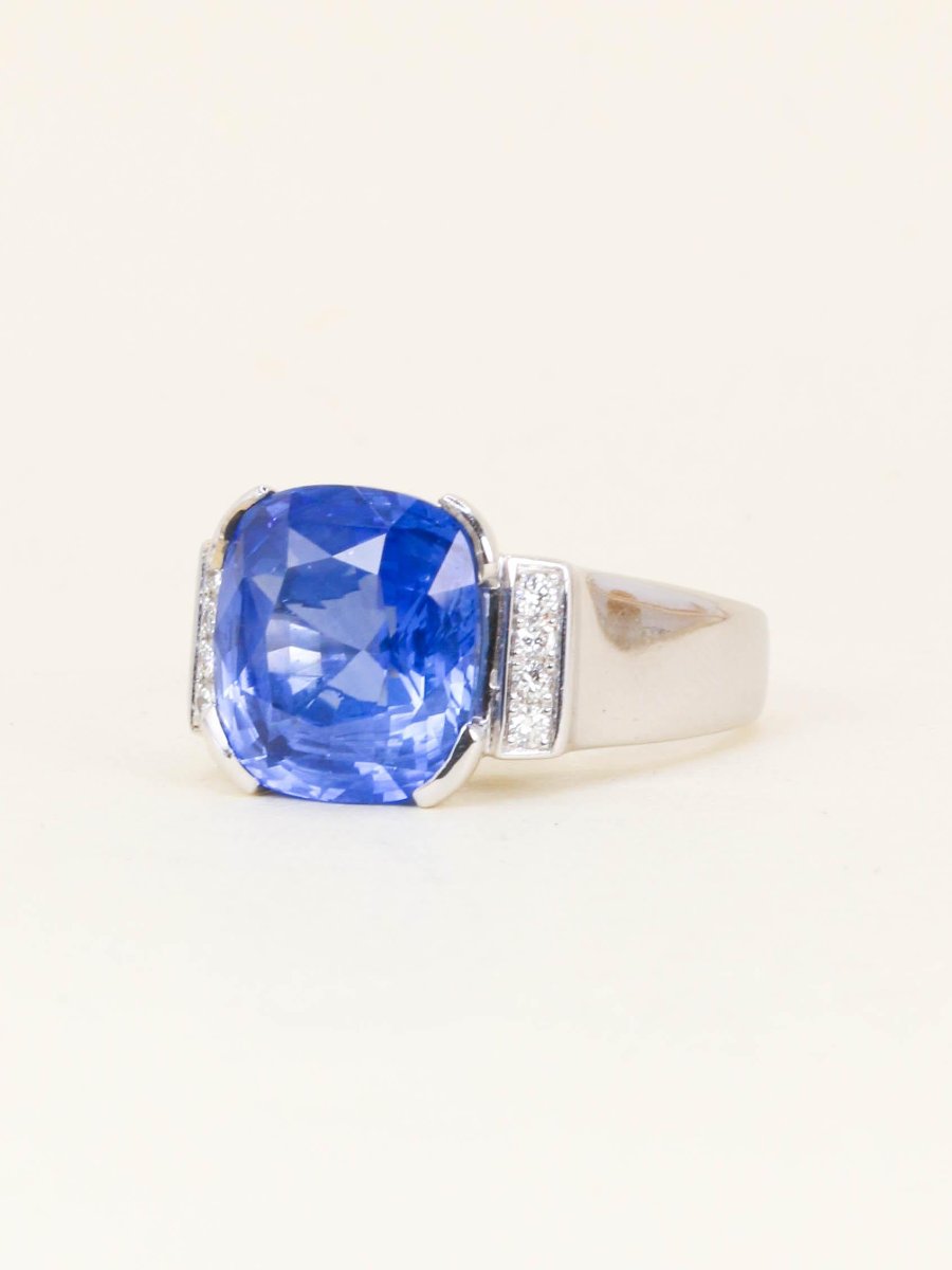 Bague cocktail Or blanc Saphir coussin Ceylan 10,81 carats-photo-4