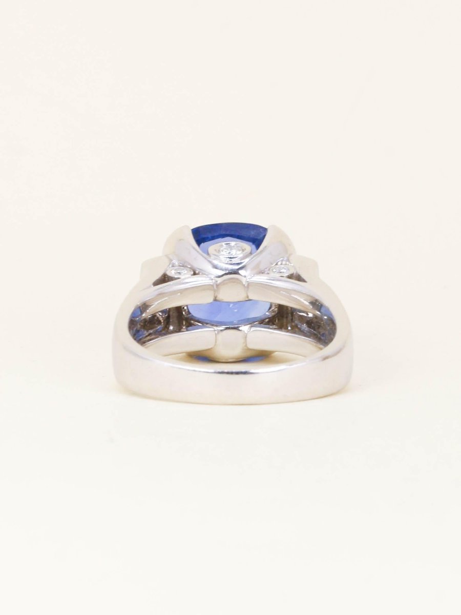 Bague cocktail Or blanc Saphir coussin Ceylan 10,81 carats-photo-1