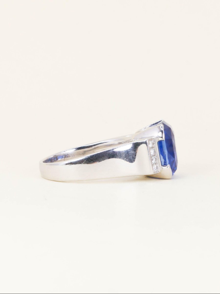 Bague cocktail Or blanc Saphir coussin Ceylan 10,81 carats-photo-2