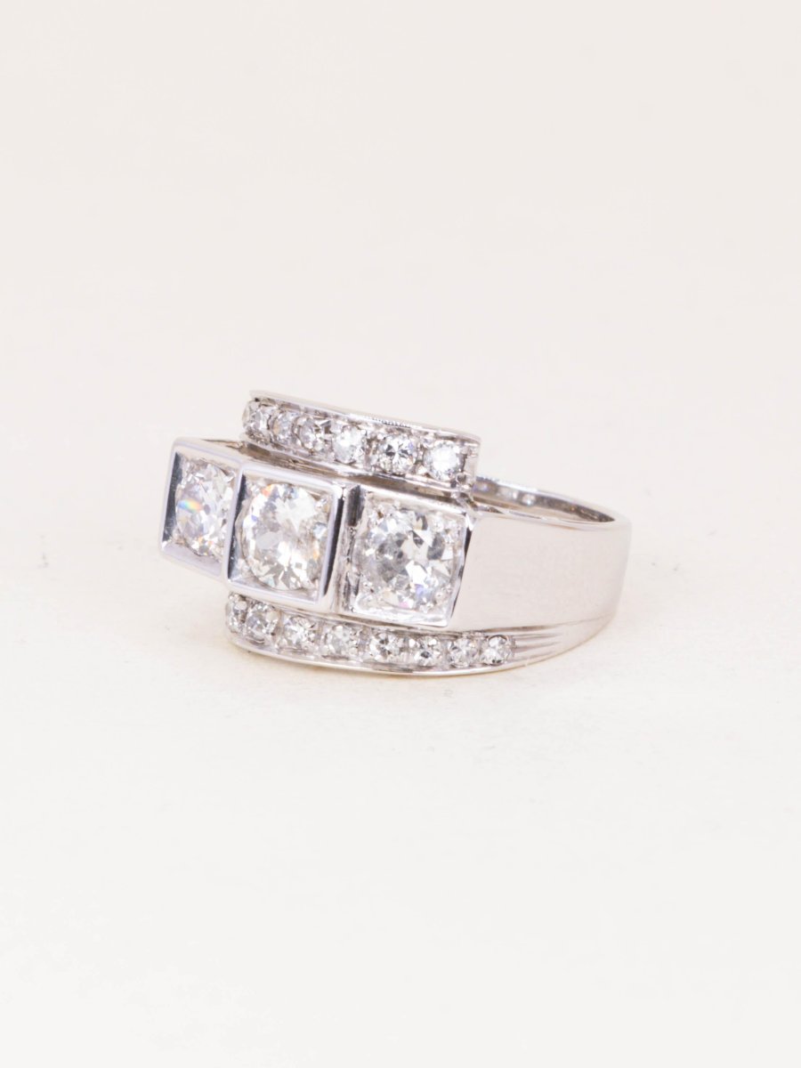 Bague géométrique or blanc diamants-photo-3