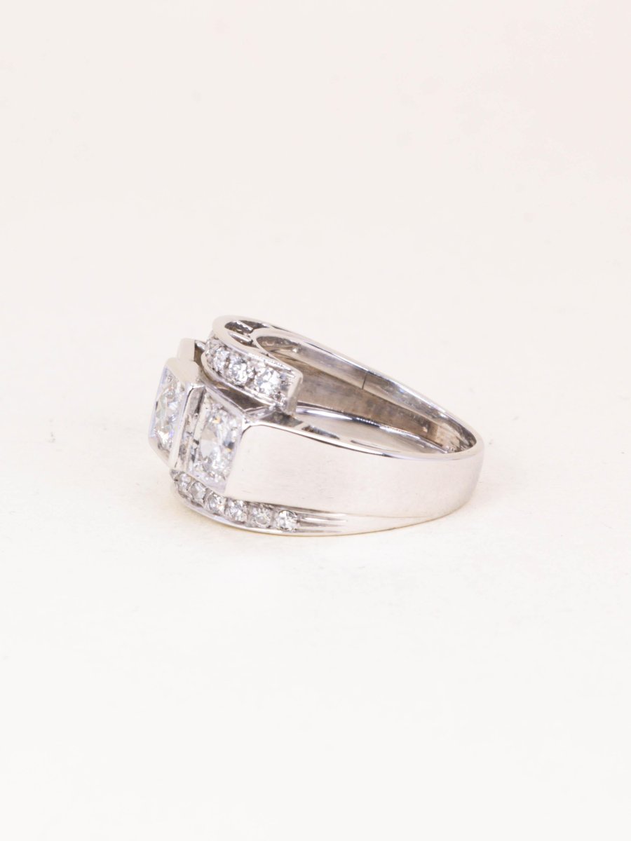 Bague géométrique or blanc diamants-photo-4