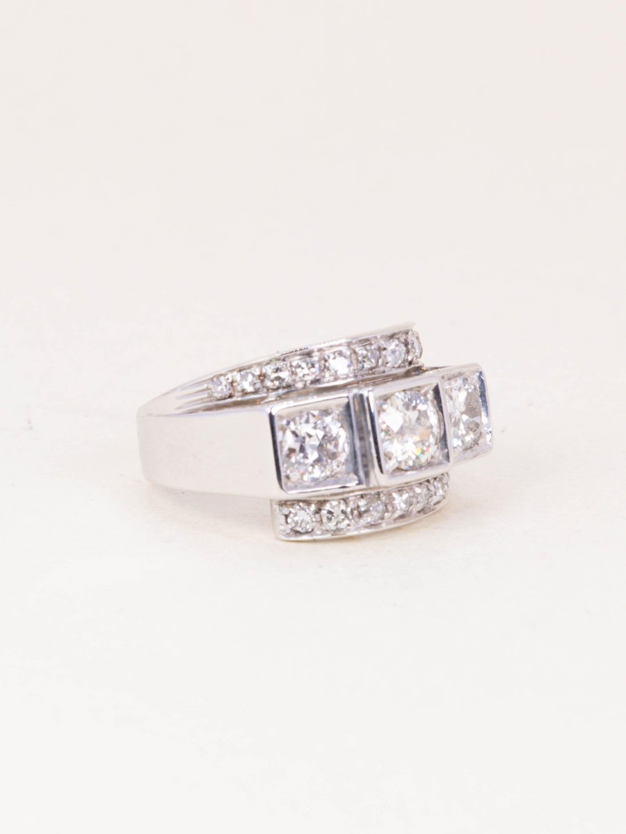 Bague géométrique or blanc diamants-photo-3