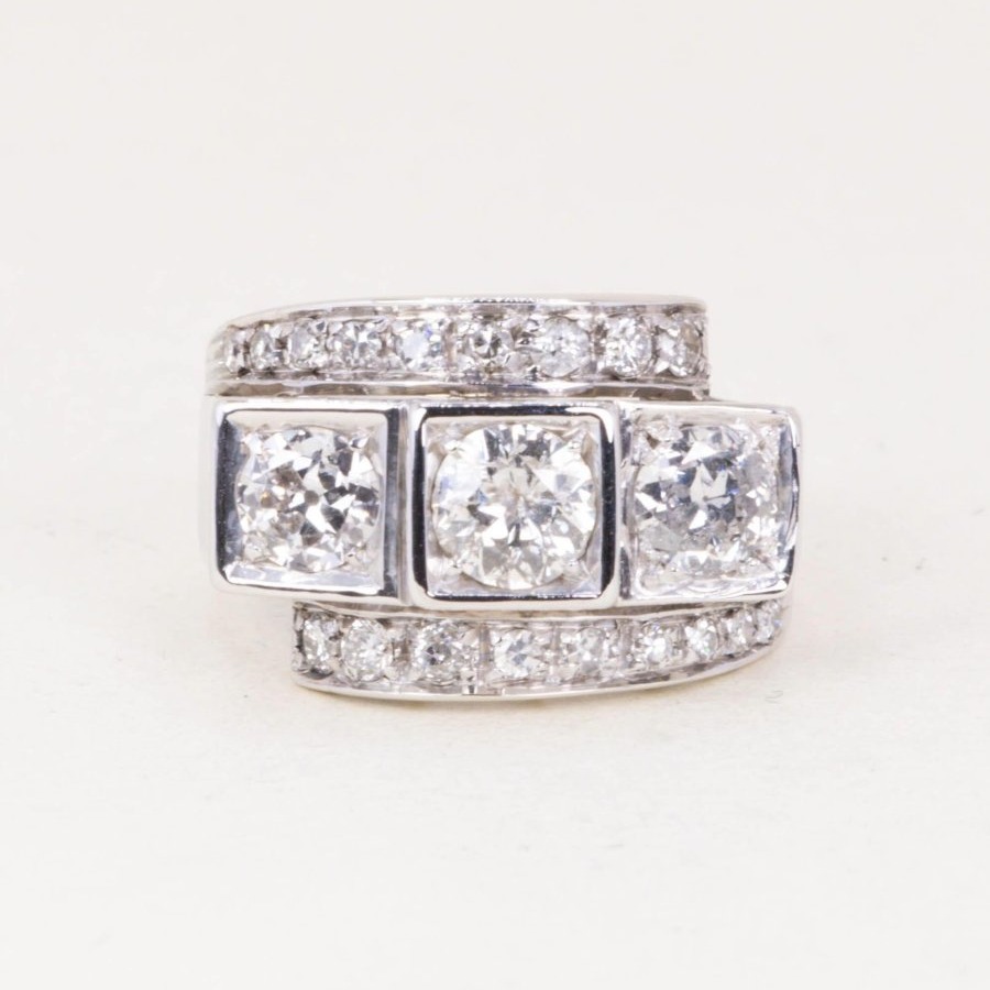 Bague géométrique or blanc diamants
