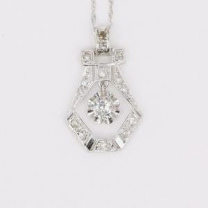 Art-deco Pendant In White Gold, Platinum And Diamonds