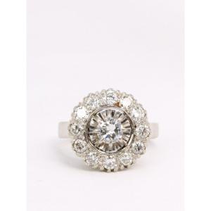 Bague Marguerite En Or, Platine Et Diamants 1,2 Ct