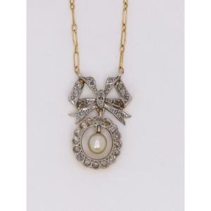 Belle Epoque Knot Necklace In Gold, Diamonds And Fine Pearl