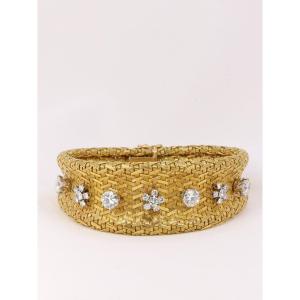 Bracelet Vintage à Maille Tressée En Or Et Diamants