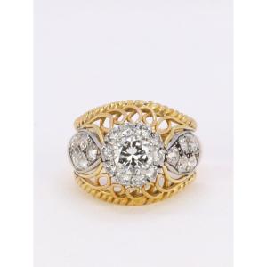 Dome Ring In Yellow Gold, Platinum And 1 Carat Diamond