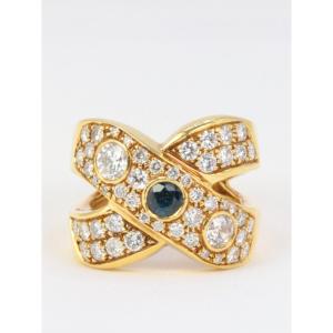 Vintage Ring In Gold, Diamonds And Sapphires