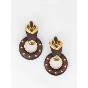 Boucles D’oreilles En Or Et Bois D’amourette