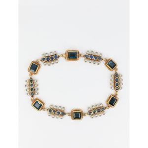 Old 19th Century Bracelet In Gold, Sapphires And Fine Pearls
