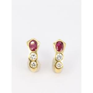 Vintage Earrings In Yellow Gold, Diamonds And Rubies