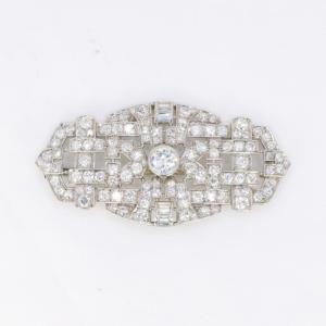 Art Deco Gold & Platinum Brooch Set With Old-cut Diamonds