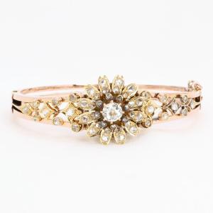 Napoleon III Mobile Flower Bracelet In Rose Gold With Old-cut Diamonds