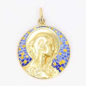 VERNON Médaille Art nouveau Vierge or jaune émail