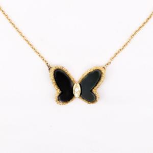 Van Cleef & Arpels Butterfly Necklace Yellow Gold Onyx Diamond