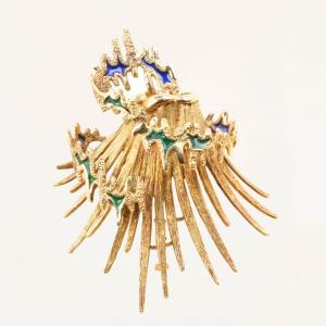 BECKER & BRASIER Broche volcan or jaune email