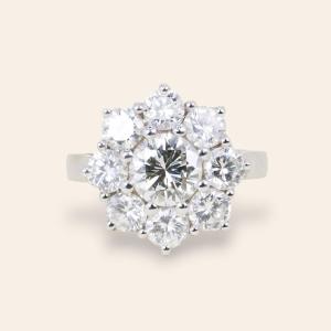 White Gold Daisy Ring, Diamonds 3.90 Carats