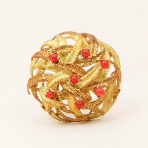 Yellow Coral Gold Leaf Brooch