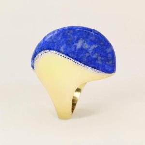 Bague cocktail or jaune lapis lazuli diamants