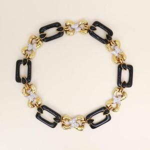 Yellow Gold Transformation Necklace With Onyx And Diamonds