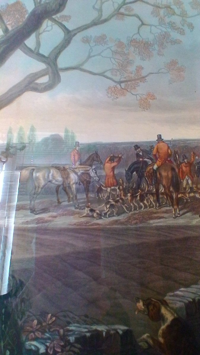 Large Engraving Under Glass / Fox Hunting-photo-2