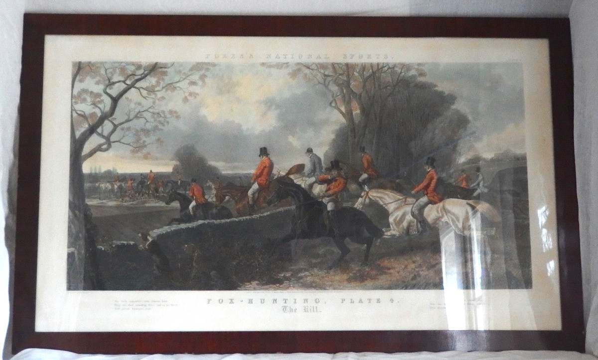 Grande Gravure Sous Verre  / Chasse Aux Renard -photo-2