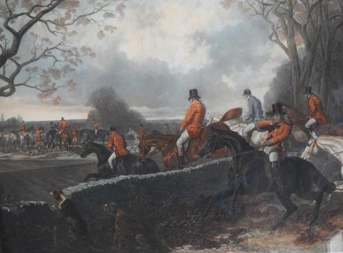 Grande Gravure Sous Verre  / Chasse Aux Renard -photo-4