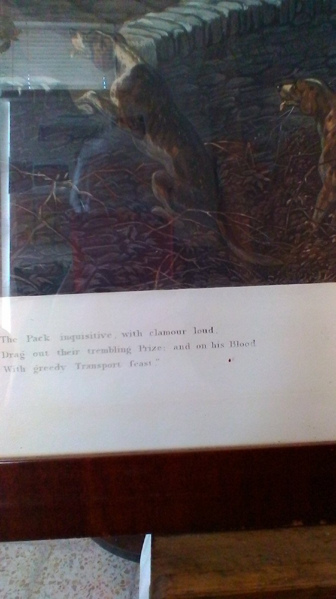 Large Engraving Under Glass / Fox Hunting-photo-1