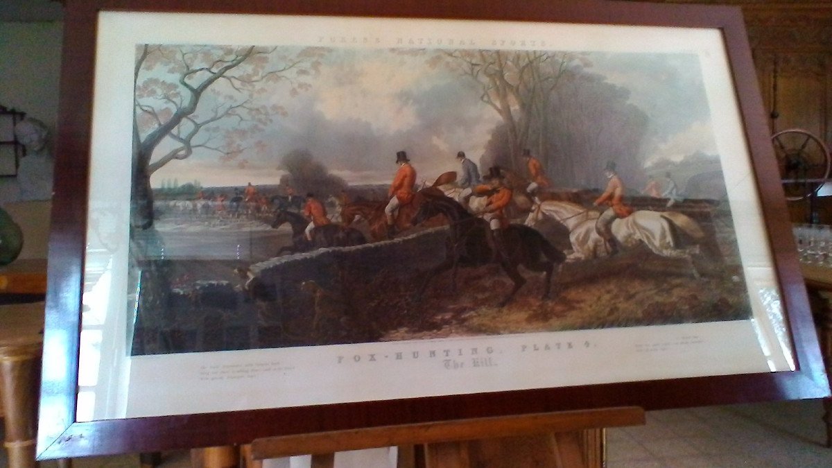 Large Engraving Under Glass / Fox Hunting-photo-5