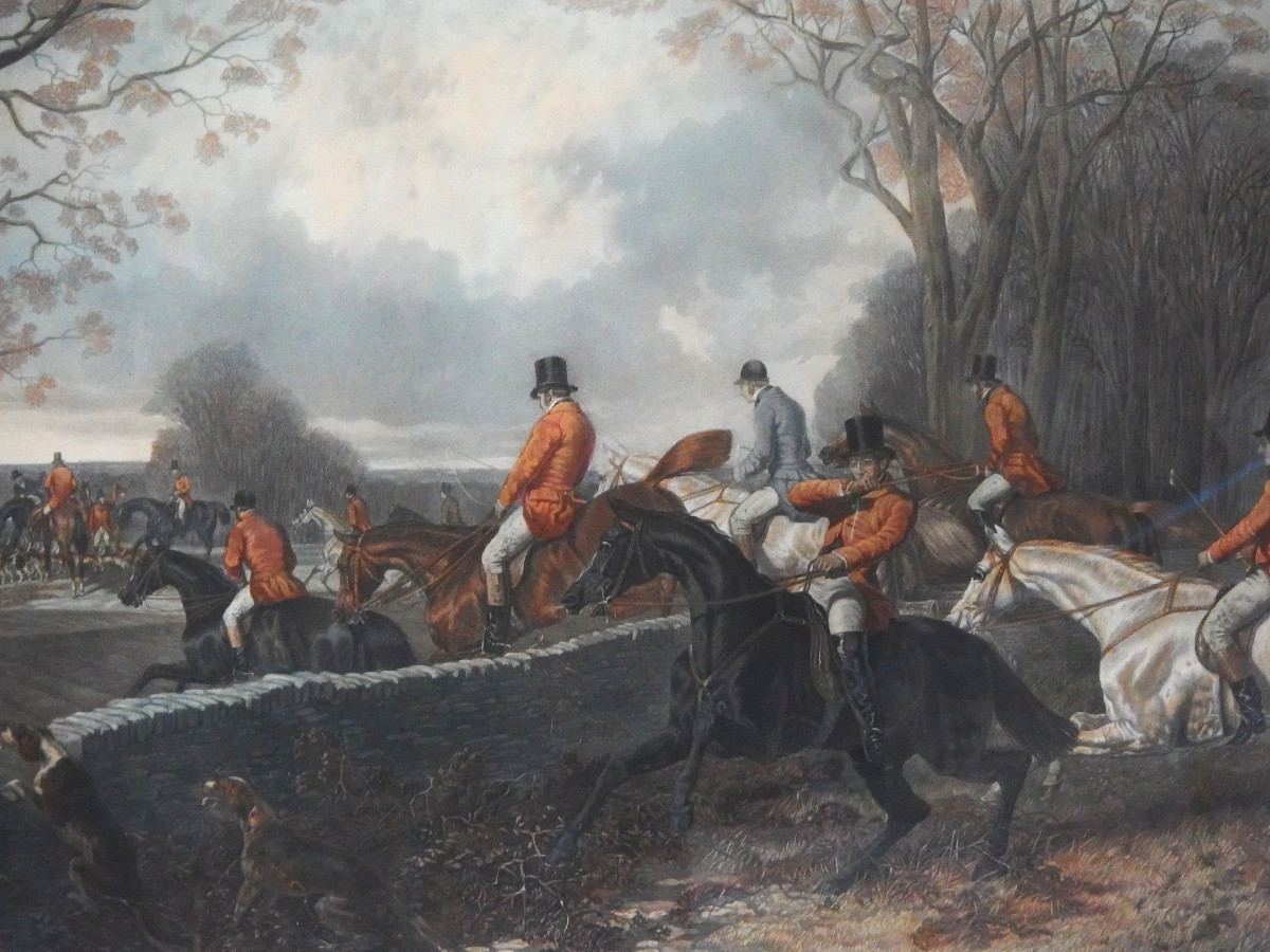 Grande Gravure Sous Verre  / Chasse Aux Renard -photo-1